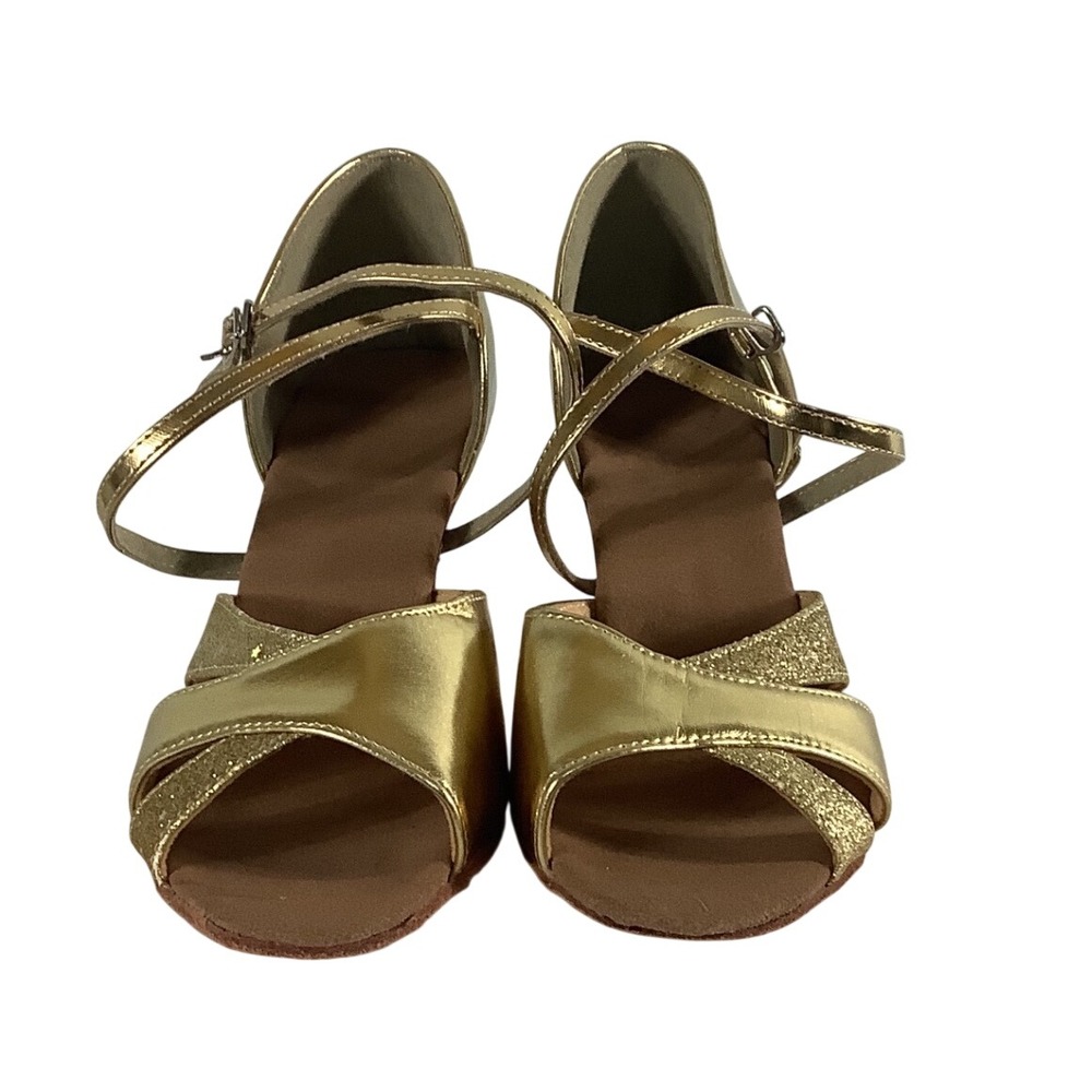 Gold Metallic Glitter Ballroom Dance Shoes Latin Salsa Heels Size 41 Womens